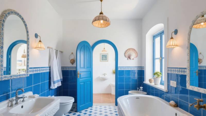 蓝色瓷砖浴室图片