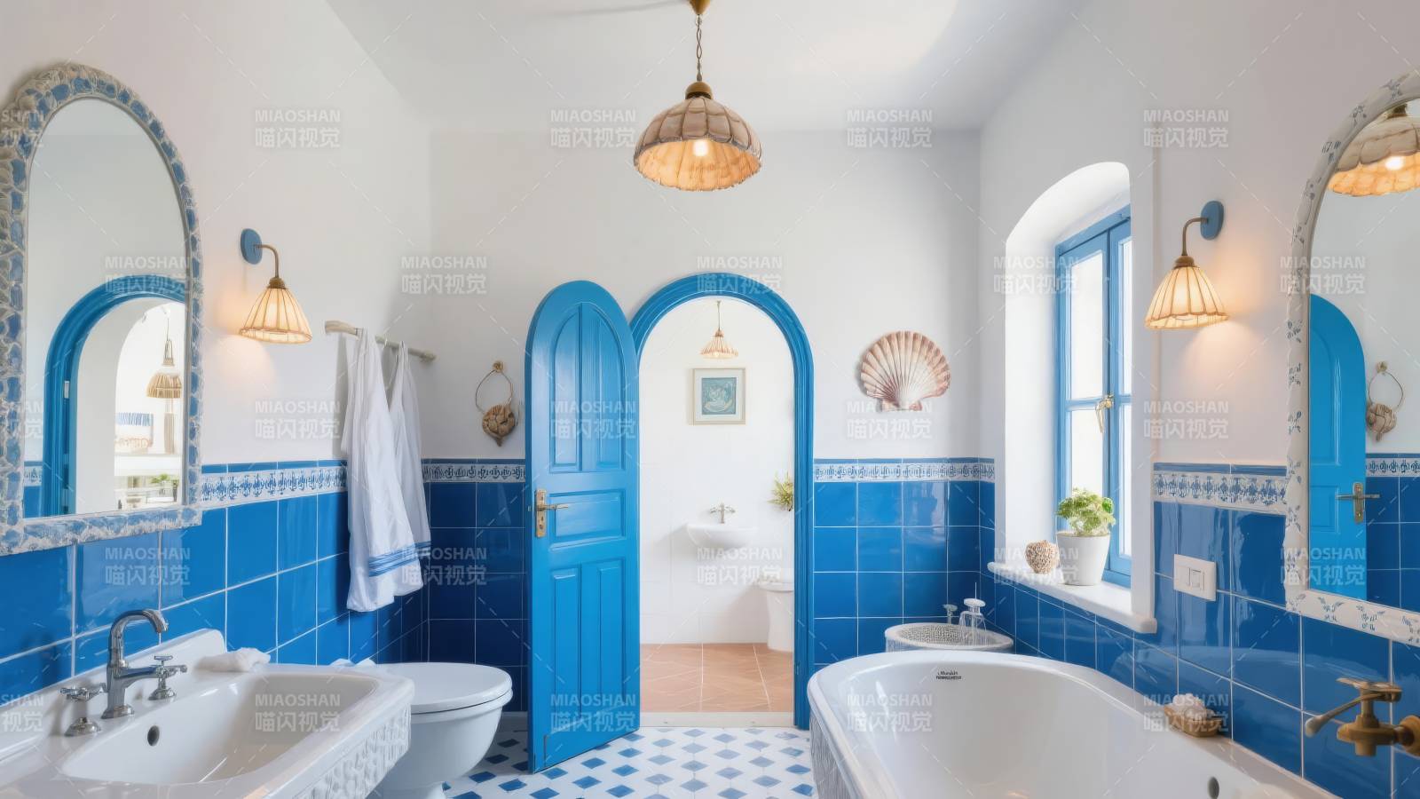 蓝色瓷砖浴室图片