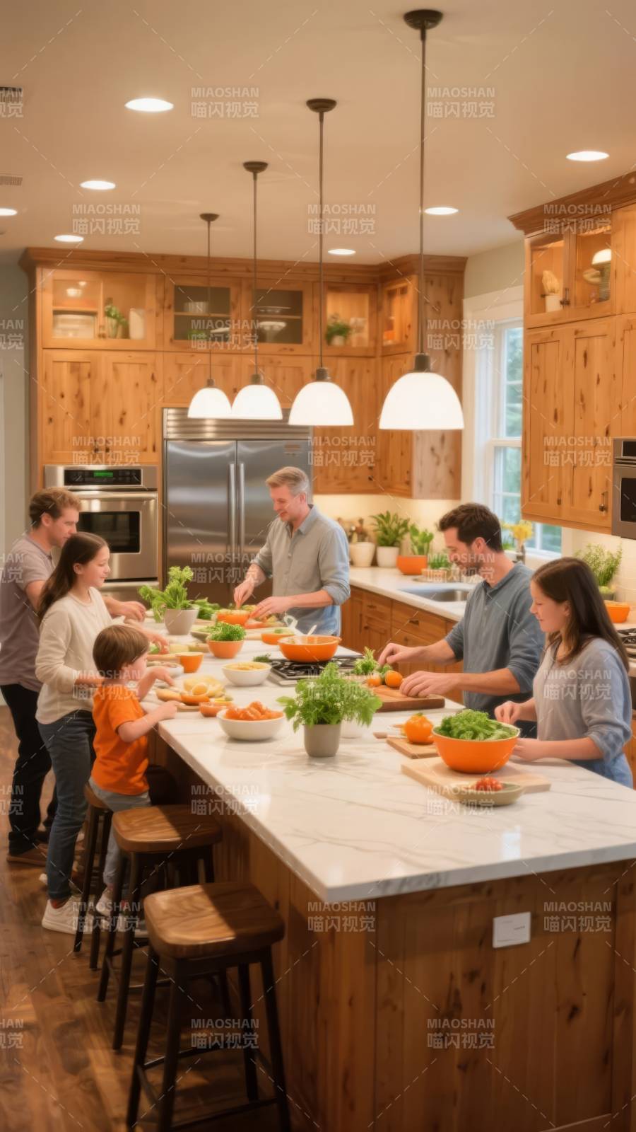 温馨家庭厨房共餐图片