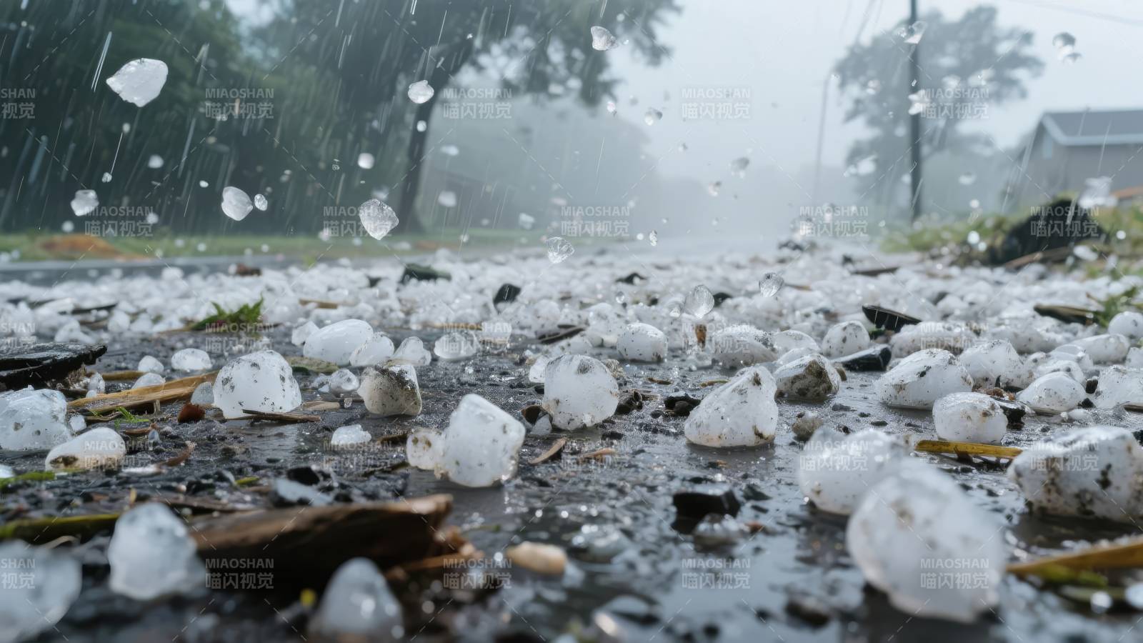 冰雹落地瞬间图片