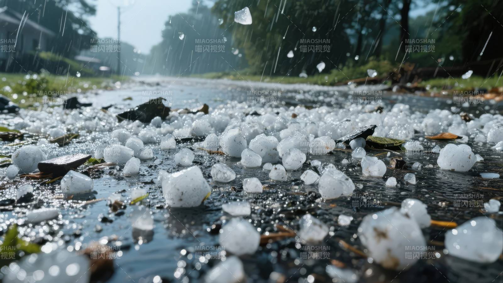 冰雹覆盖路面图片