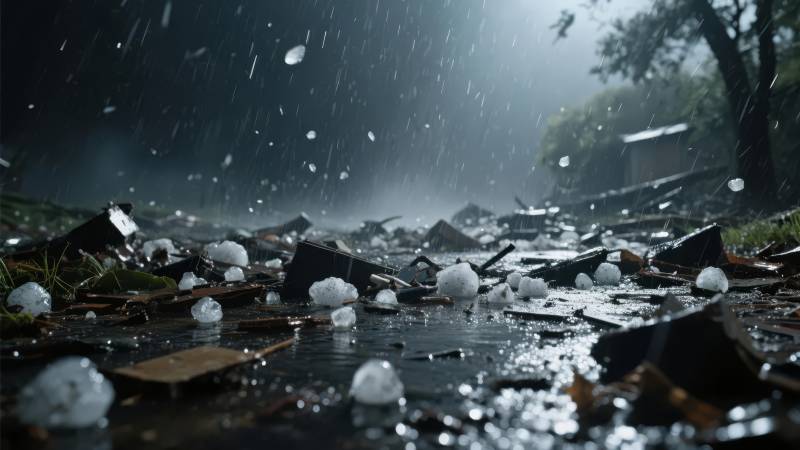暴雨中的冰雹图片