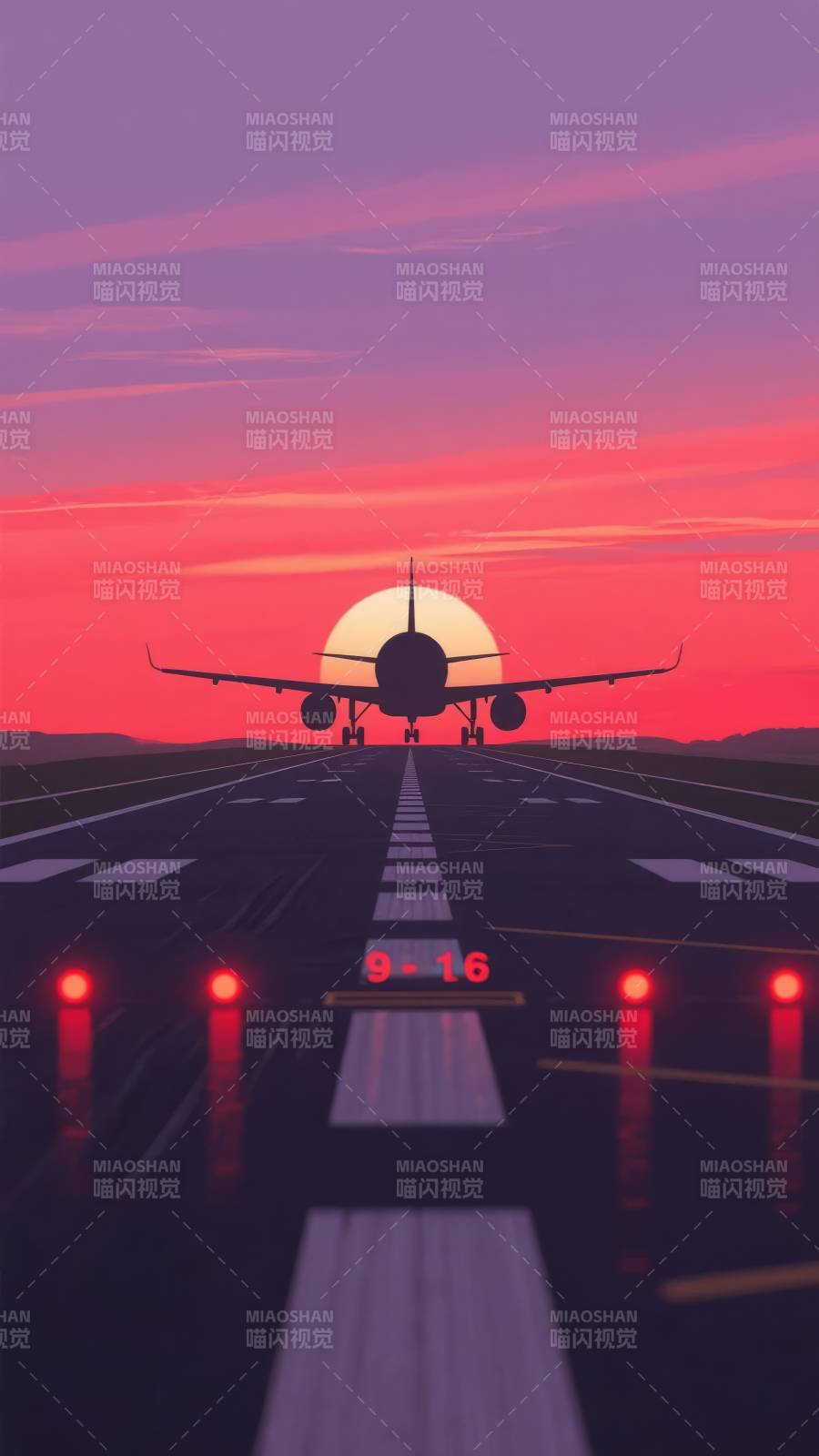 日落跑道上的飞机图片