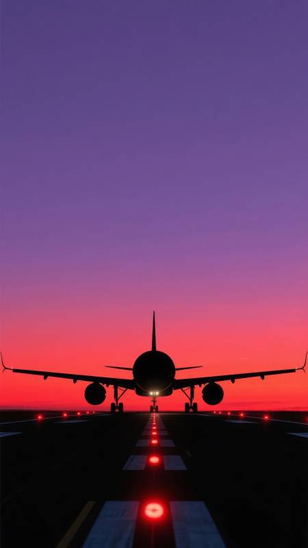 暮色中的飞机起飞图片