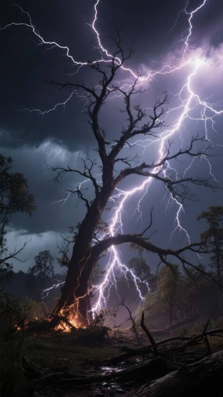 雷击枯树图片