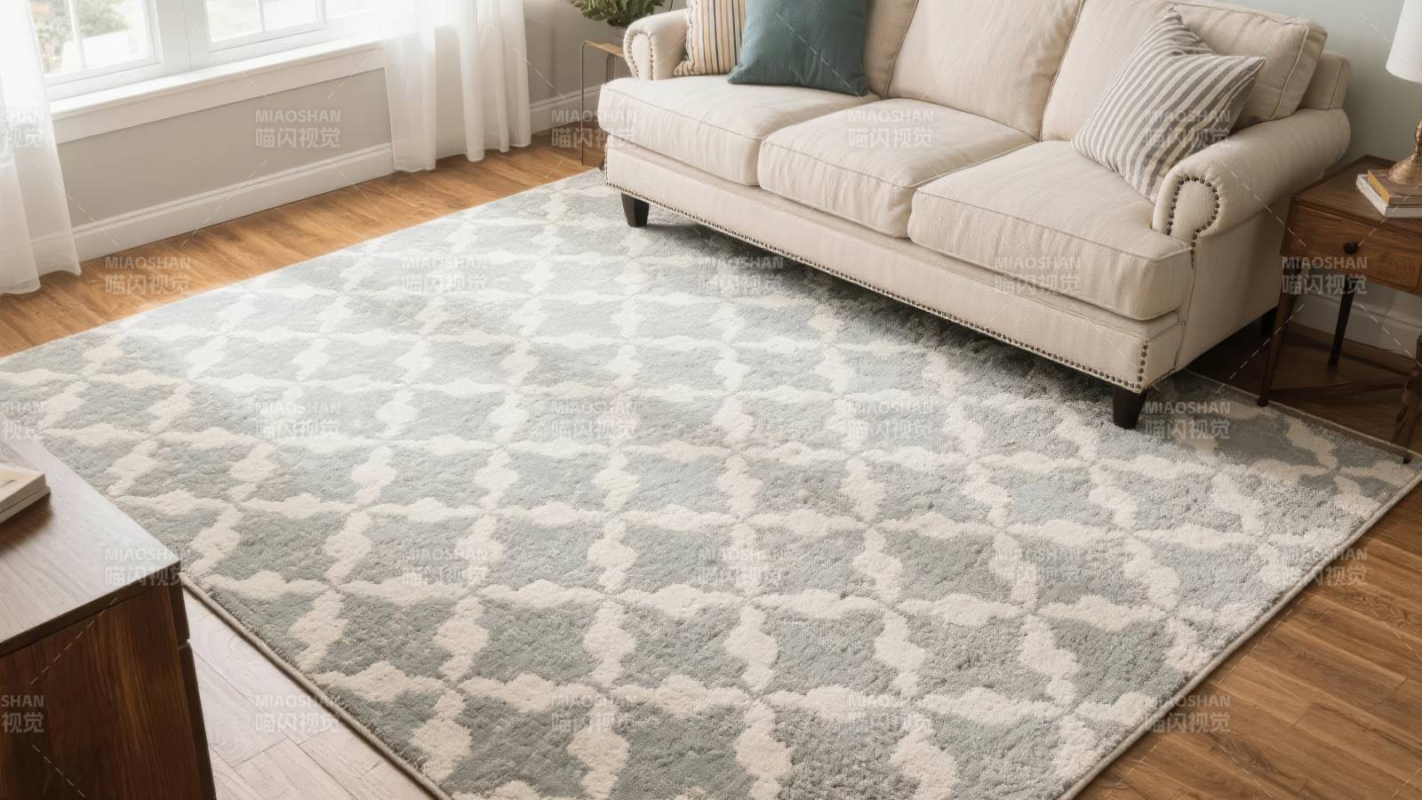 客厅几何图案地毯图片