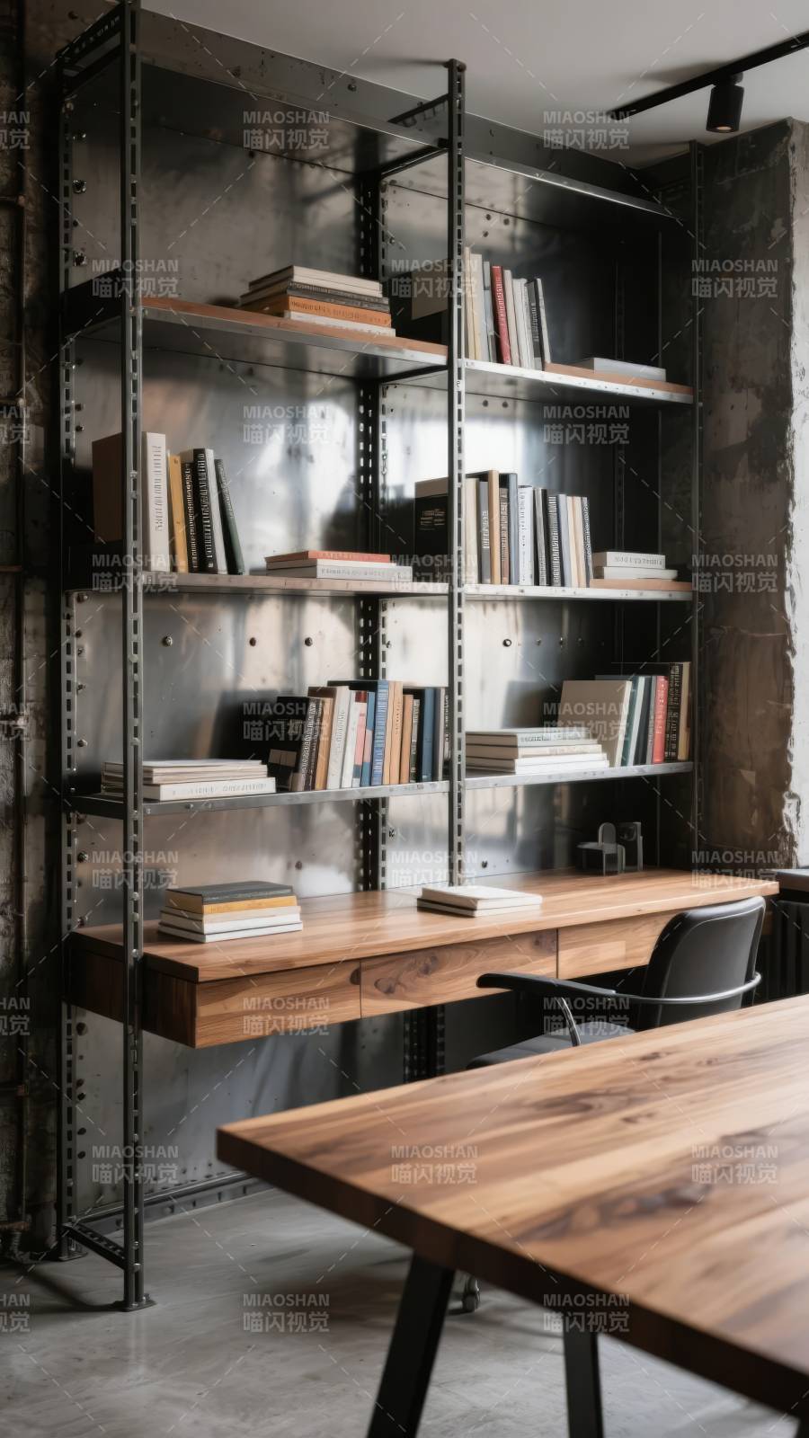 工业风书桌书架图片