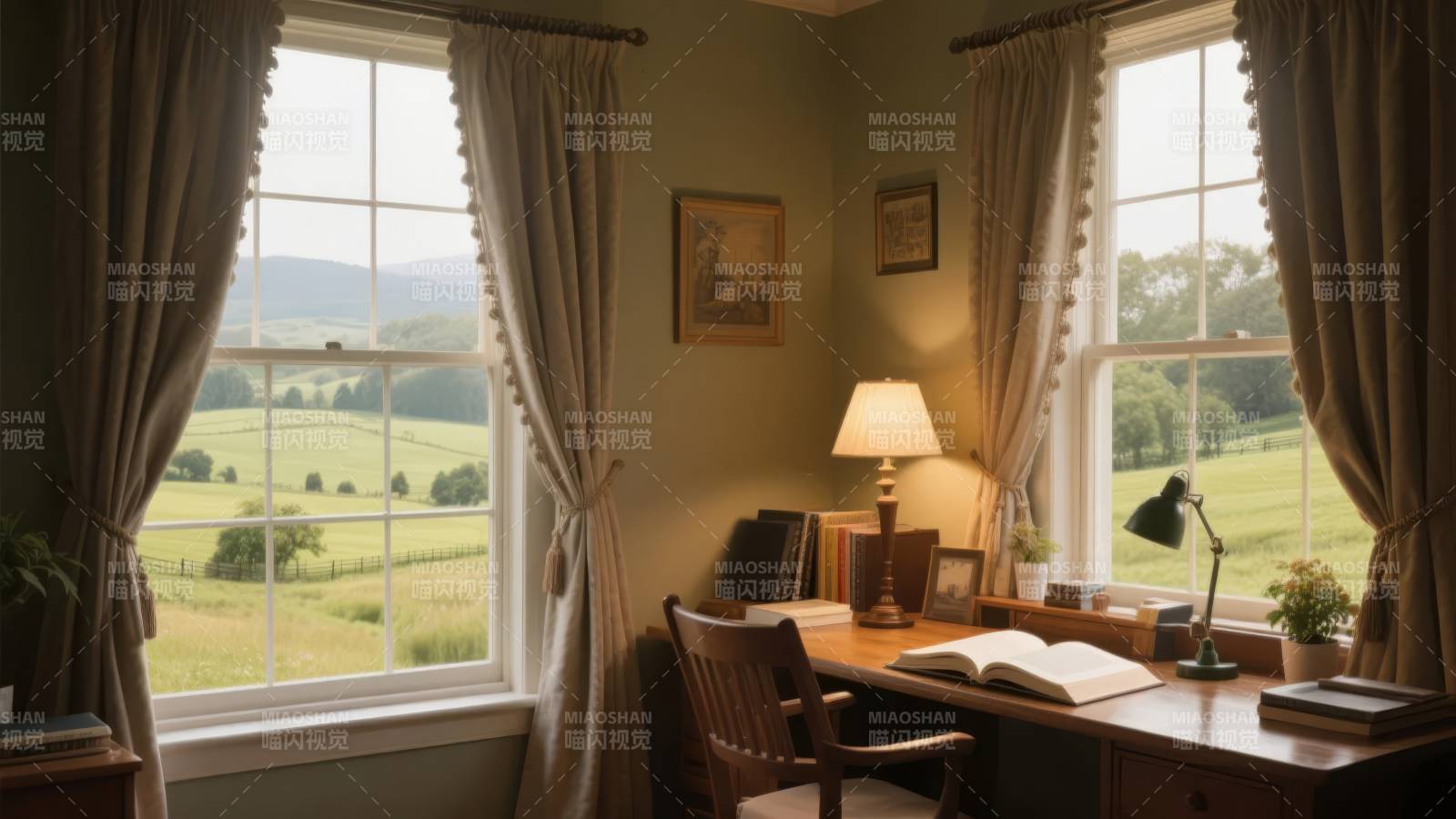 窗边书桌静谧时光图片