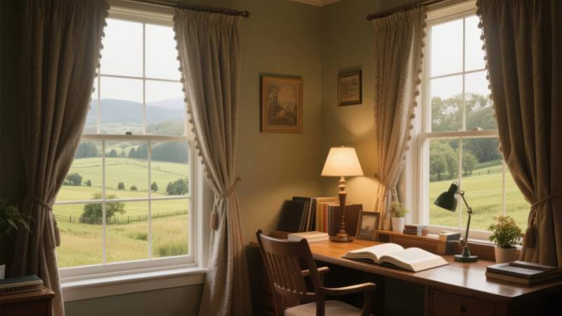 窗边书桌静谧时光图片