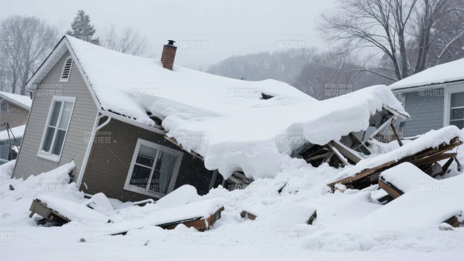 雪压塌房屋图片