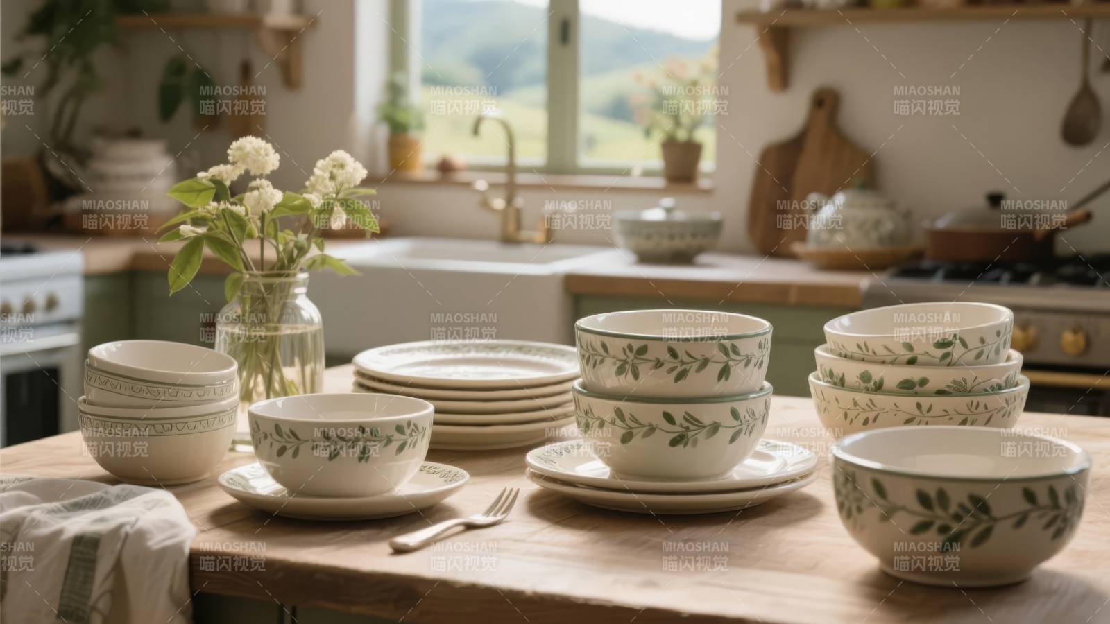 田园风餐具摆设图片