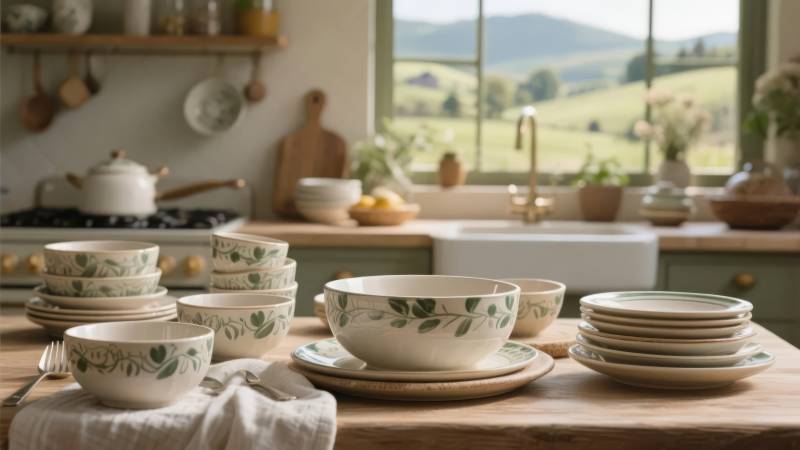 田园厨房餐具摆设图片