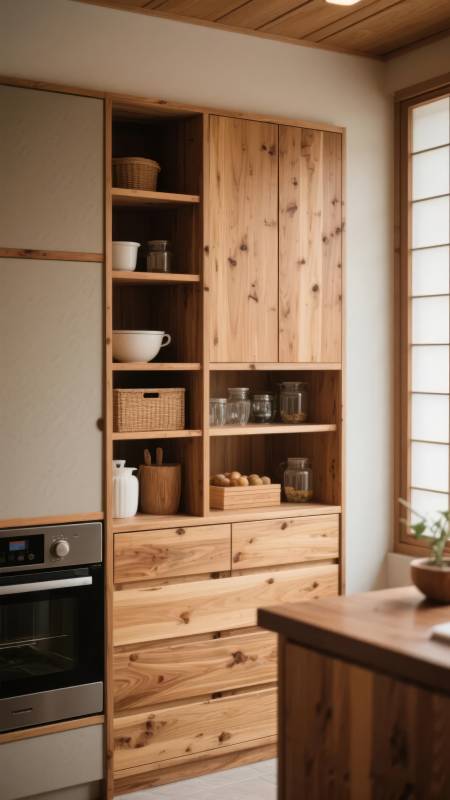 原木风厨房收纳柜图片