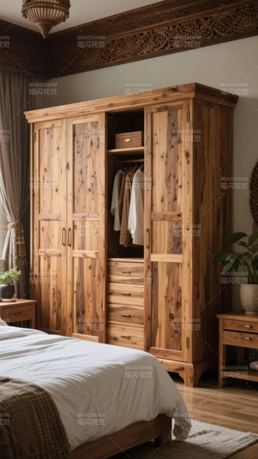 实木衣柜卧室场景图片