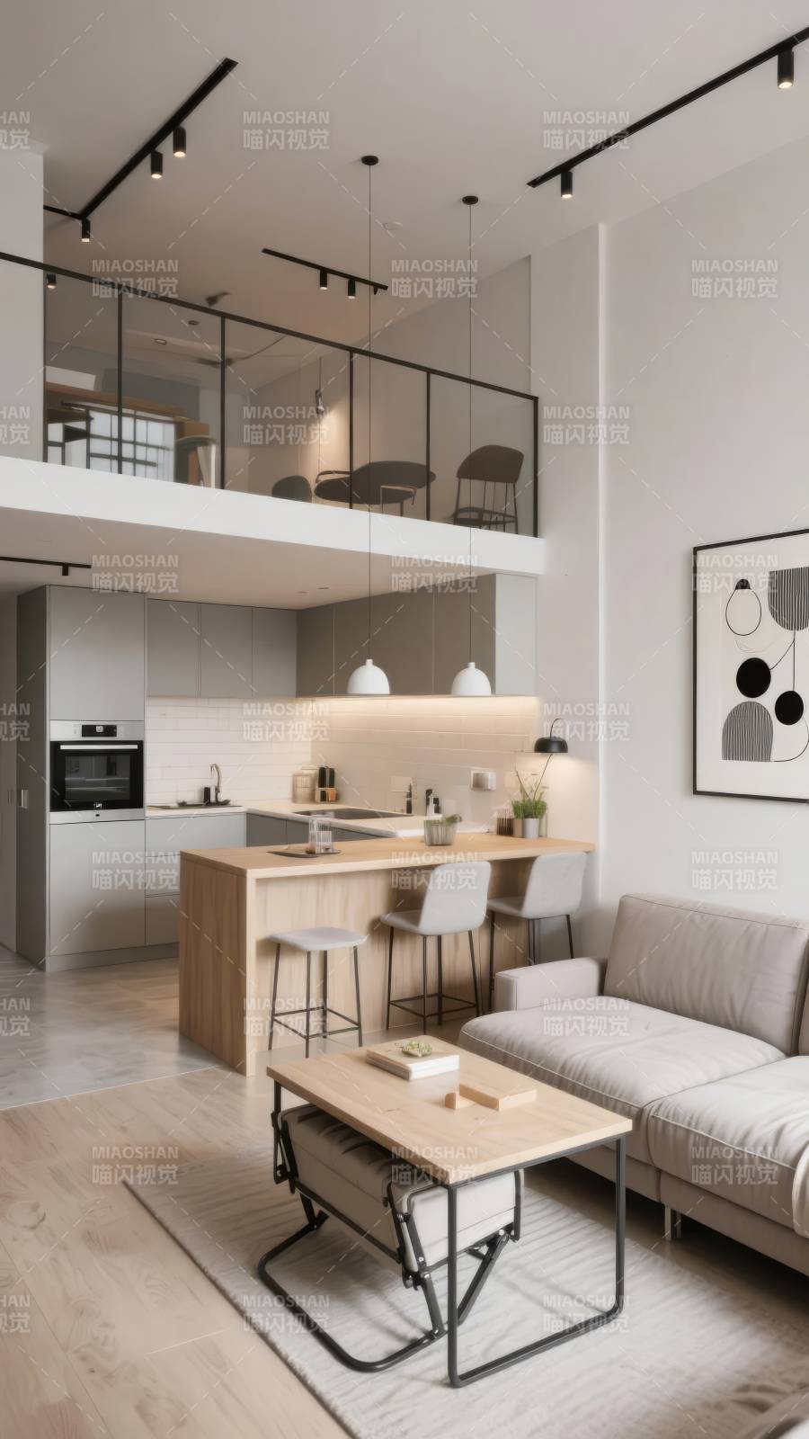 现代简约客厅厨房图片