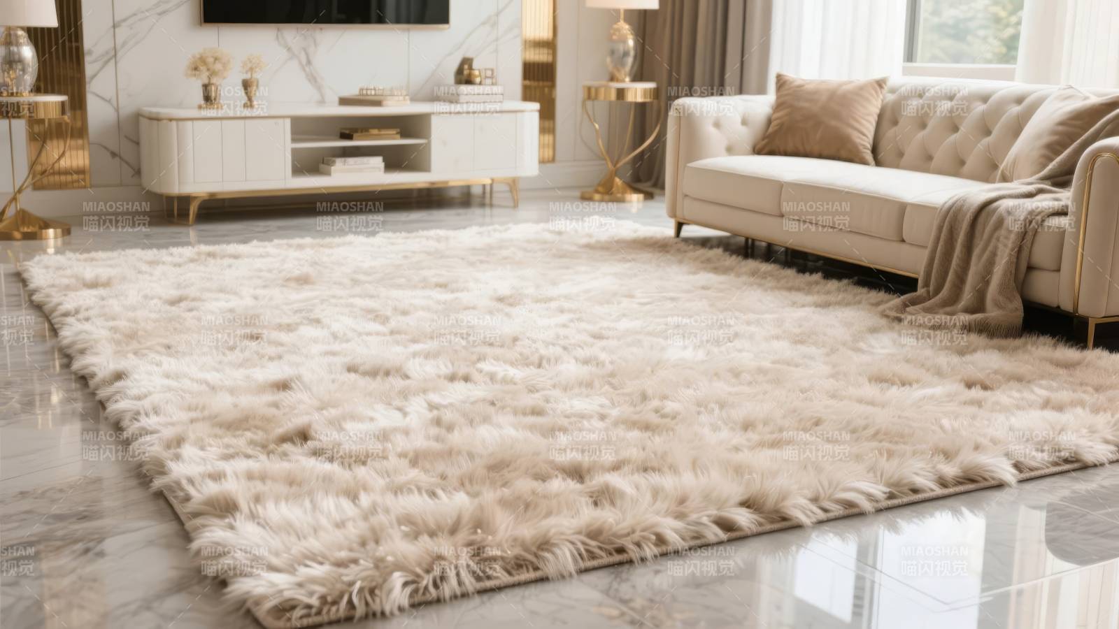 奢华客厅毛绒地毯图片