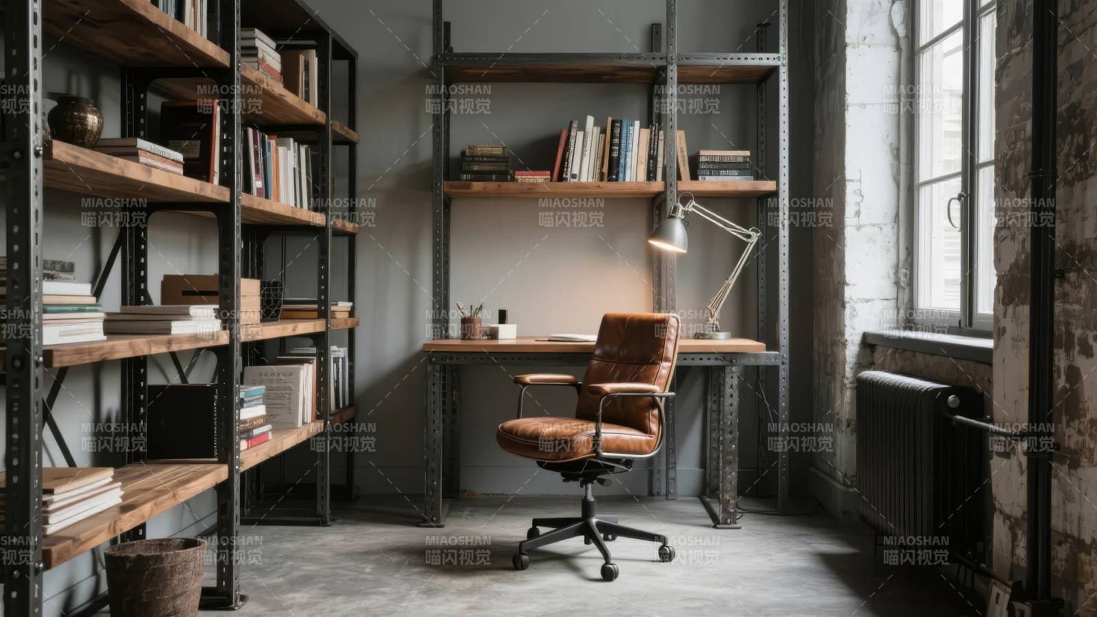 工业风书房一角图片