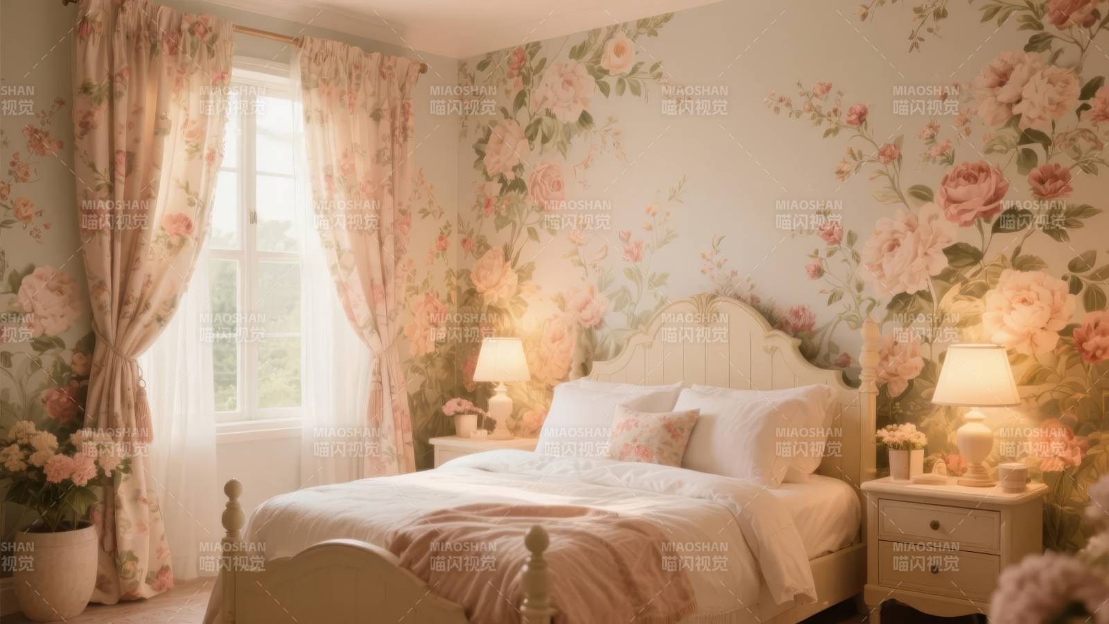 浪漫花墙卧室图片