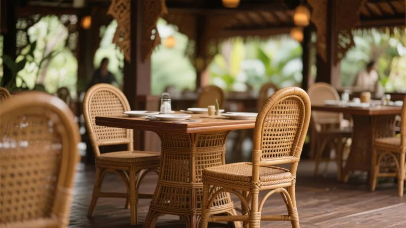 竹椅木桌庭院景图片