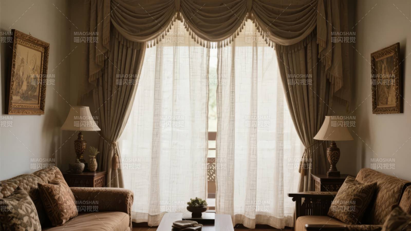 温馨客厅窗帘美景图片