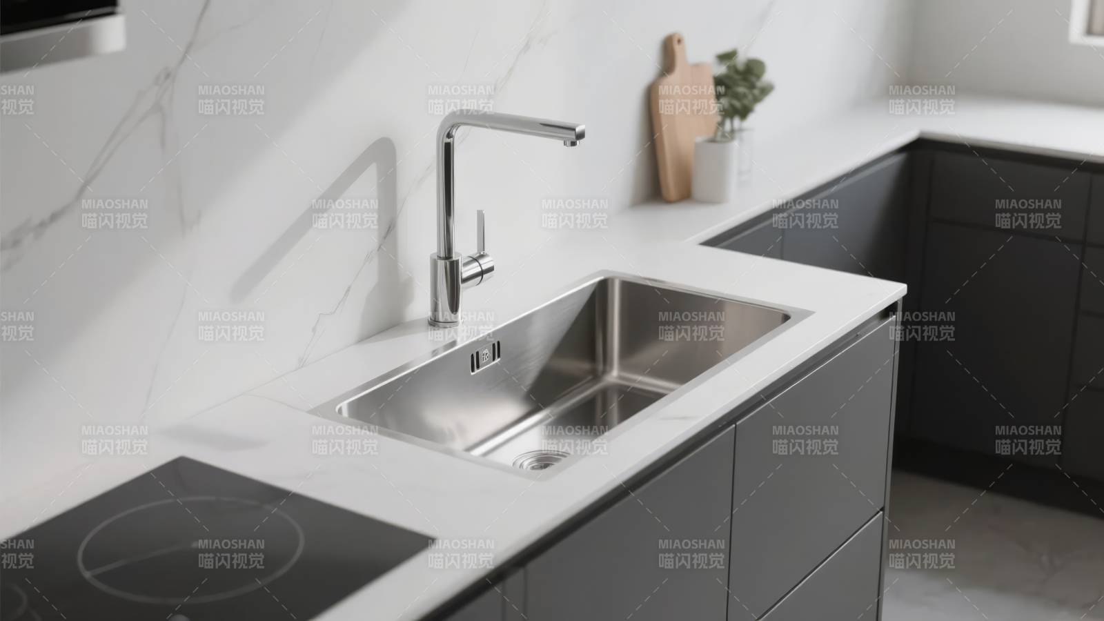 现代厨房水槽特写图片