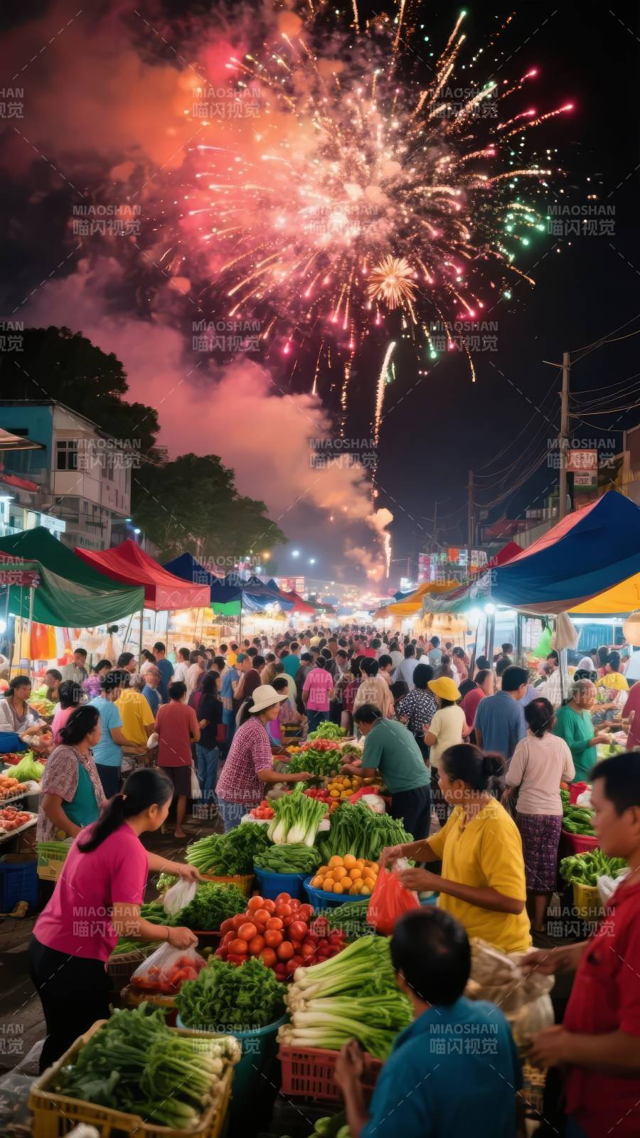 夜市烟花璀璨图片