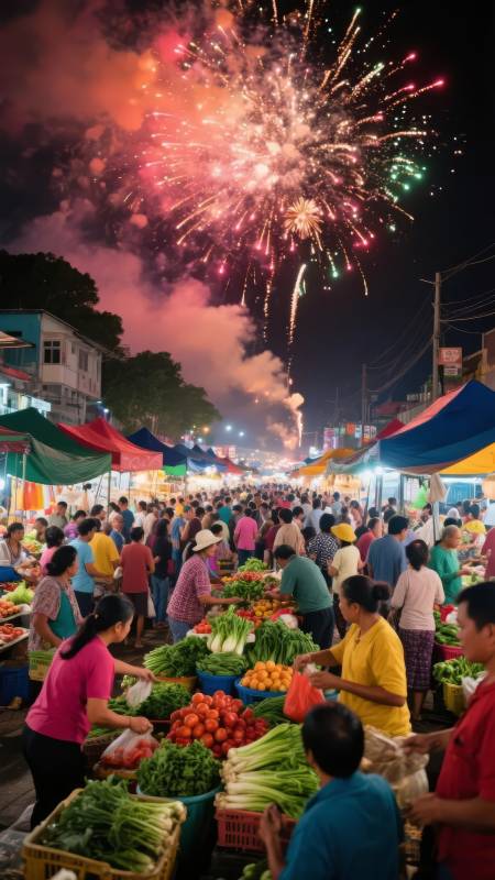 夜市烟花璀璨图片