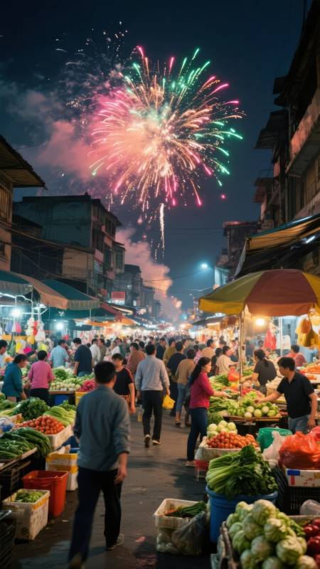 夜市烟花璀璨图片