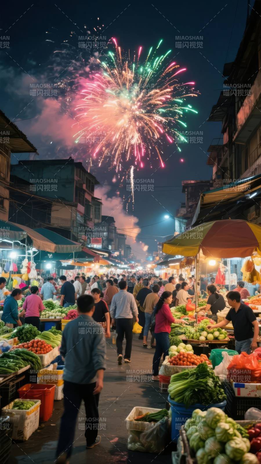 夜市烟花璀璨图片