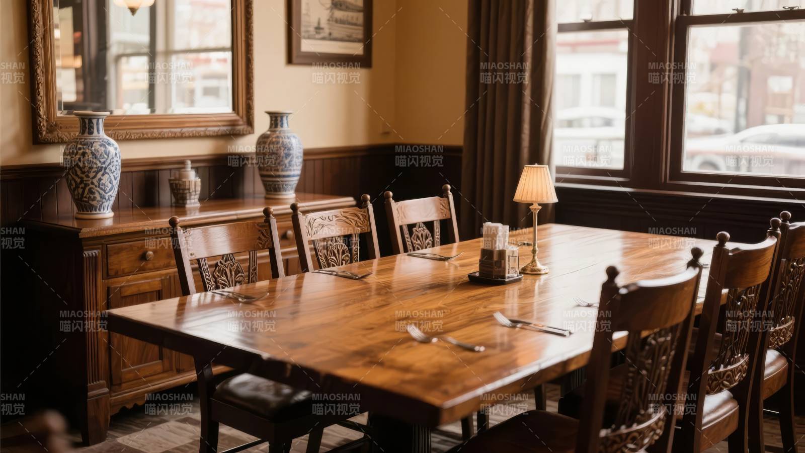 复古餐厅餐桌椅图片