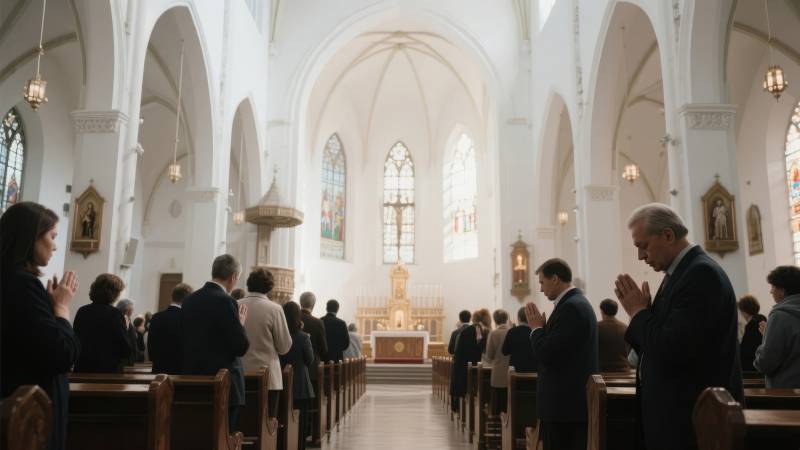 教堂内众人祈祷图片