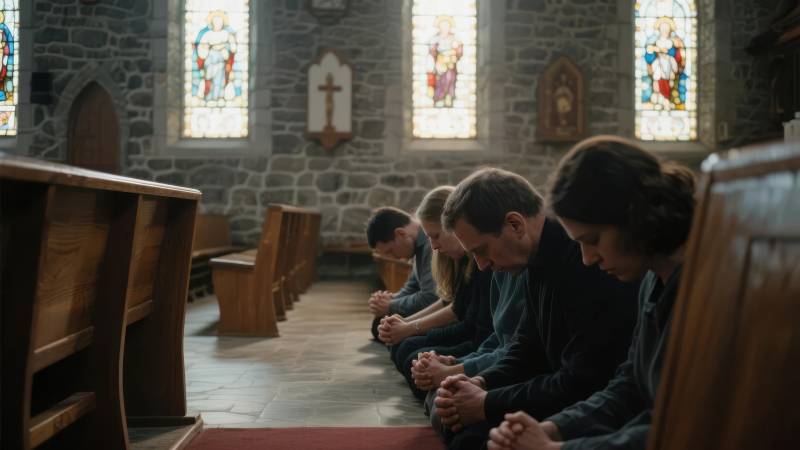 教堂内虔诚祈祷图片