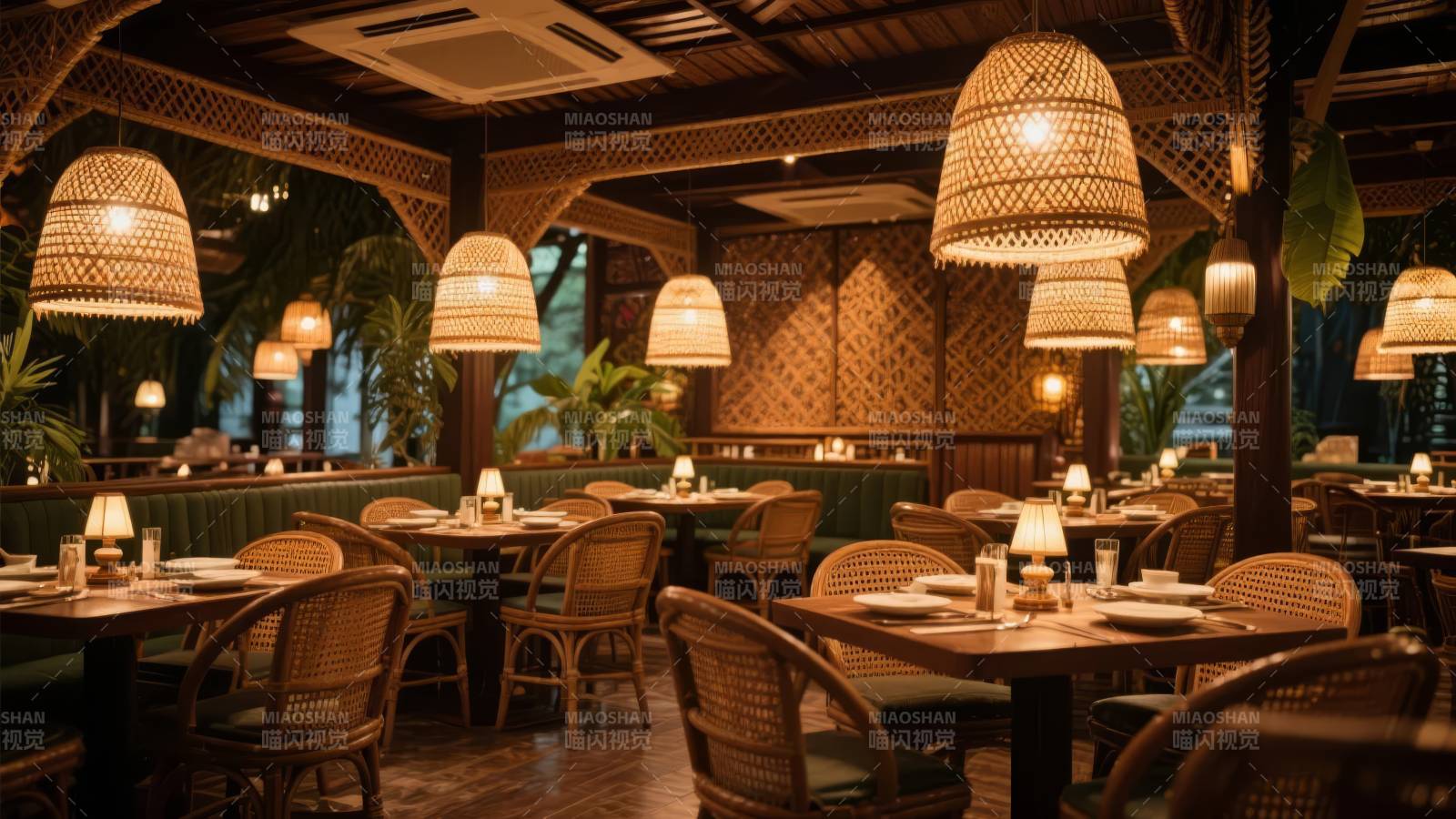 热带风情餐厅夜景图片