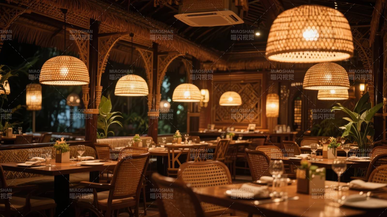 热带风情餐厅夜景图片