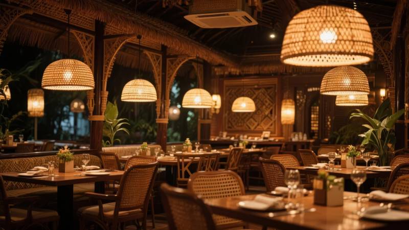 热带风情餐厅夜景图片