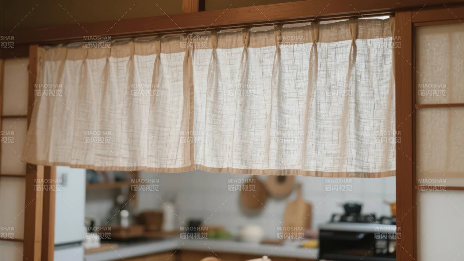 日式厨房窗帘图片