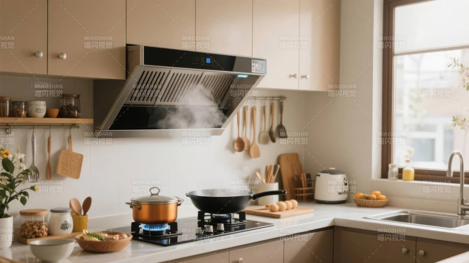 现代厨房烹饪场景图片