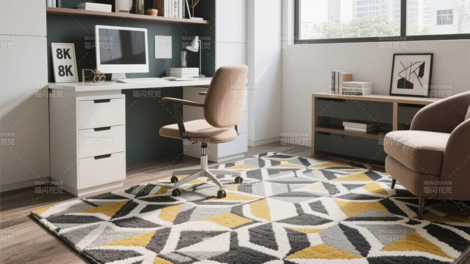 现代简约书房一角图片