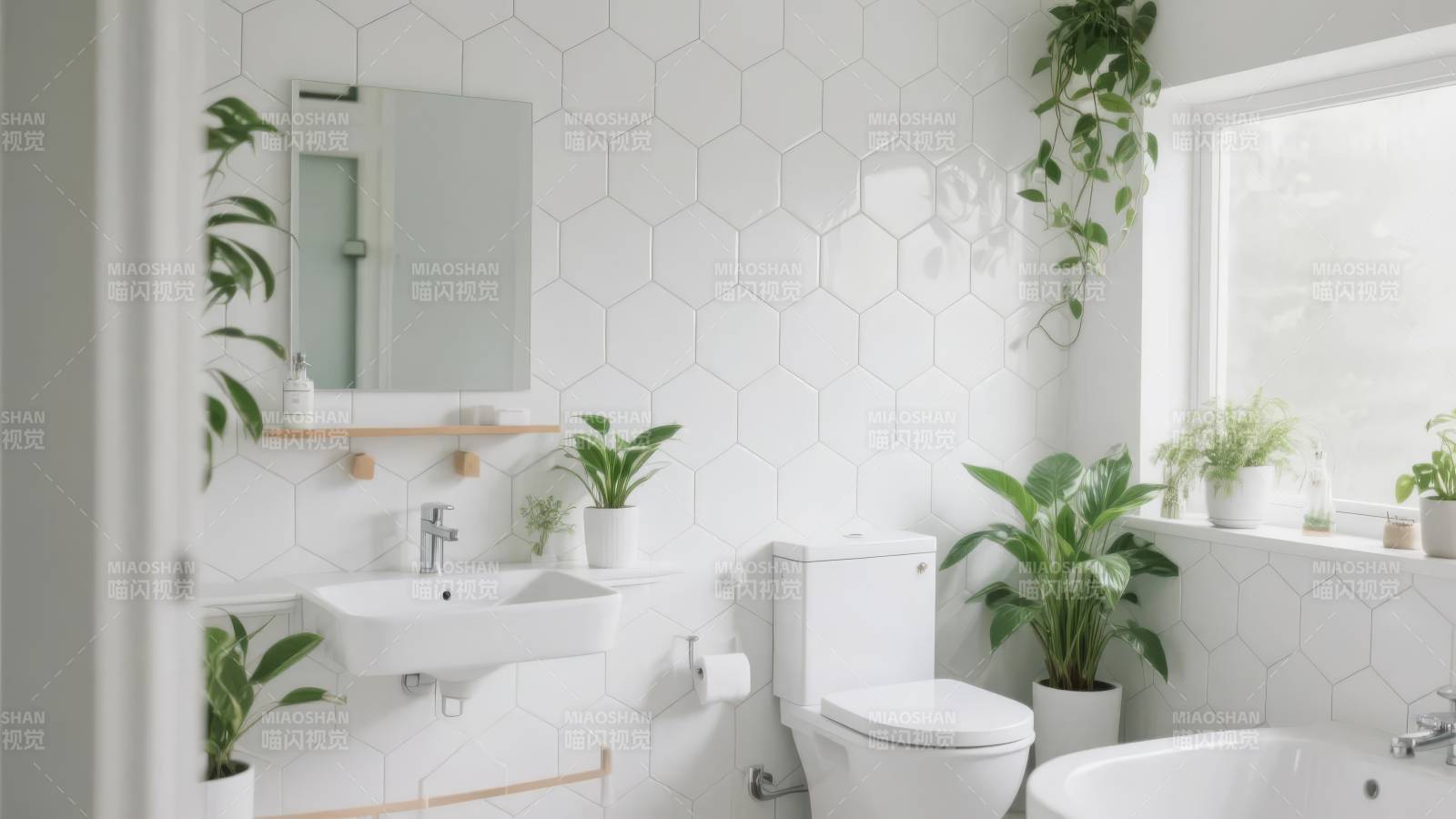 绿植点缀的现代浴室图片