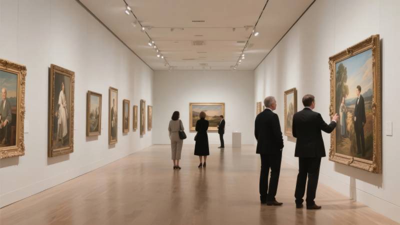 美术馆内观展人影图片