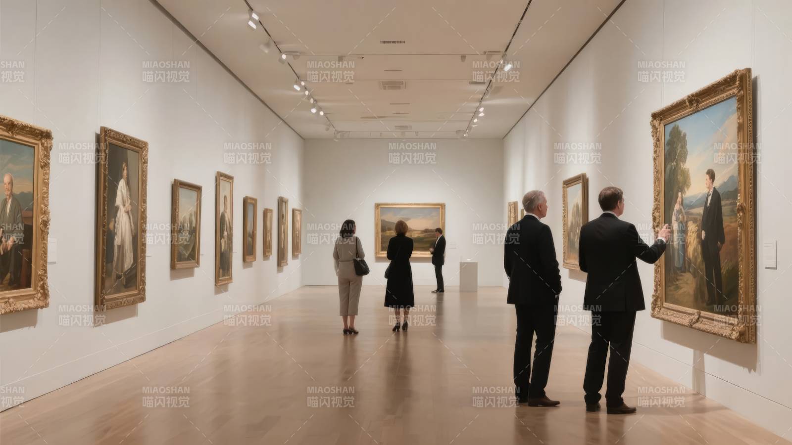 美术馆内观展人影图片