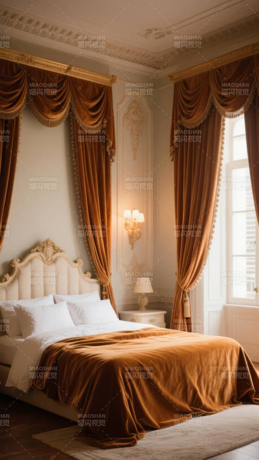 奢华卧室 金色帷幔图片