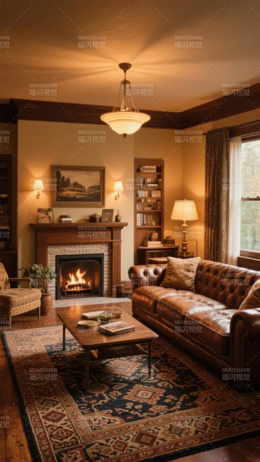 温馨客厅 壁炉暖光图片