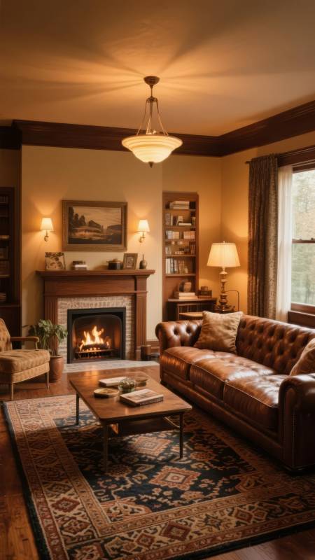 温馨客厅 壁炉暖光图片