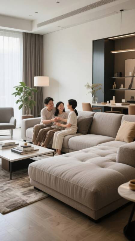 温馨客厅三人谈图片