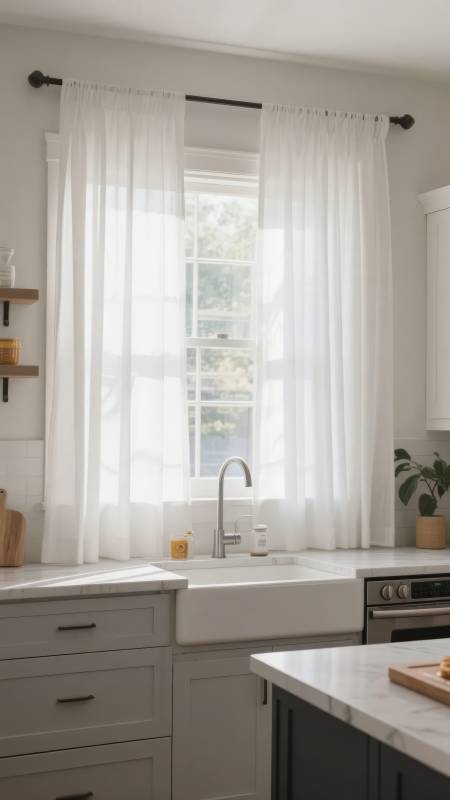 明亮厨房窗景图片