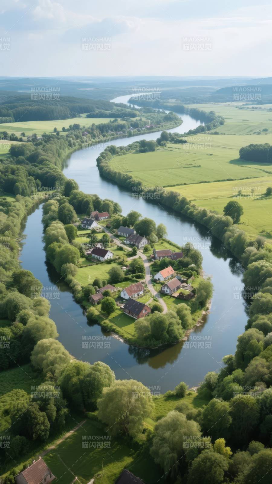 河湾绿洲村落图片