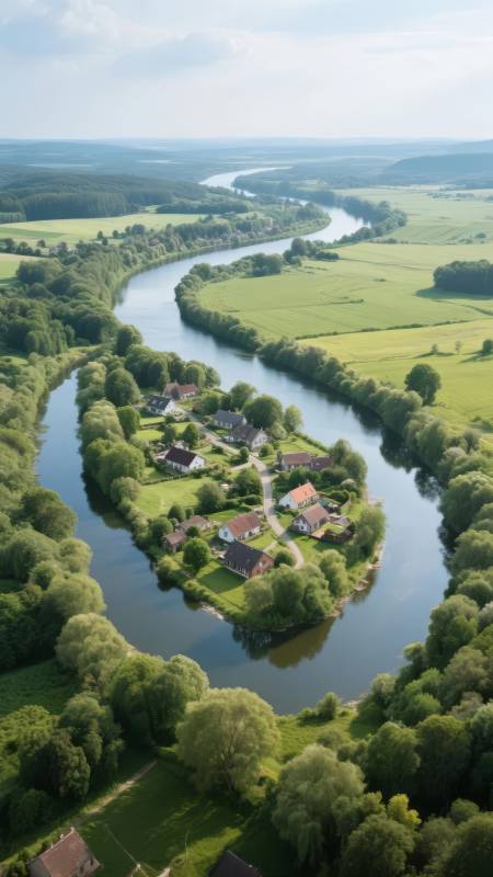 河湾绿洲村落图片