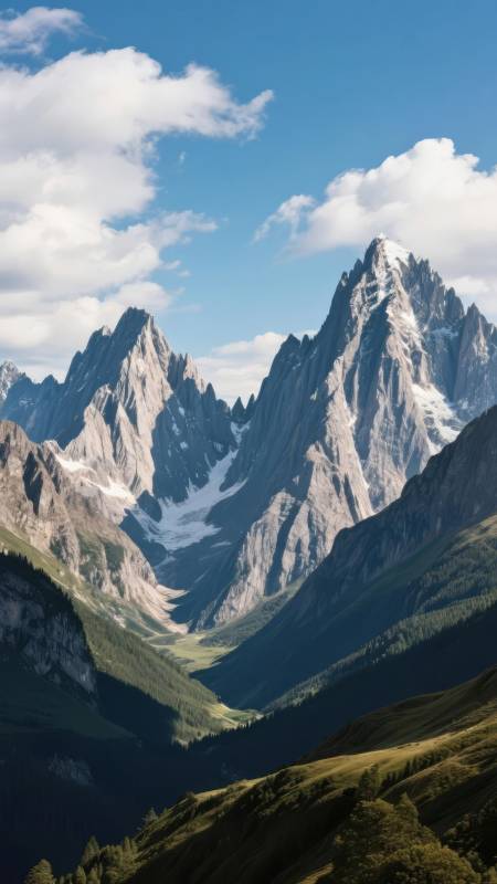雪山巍峨 云影缭绕图片