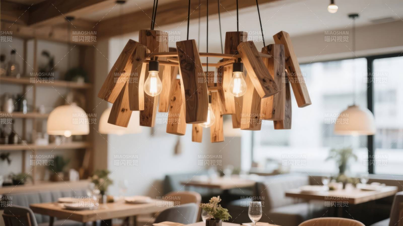 木质吊灯餐厅一角图片